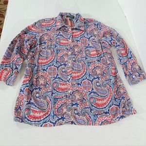 Lauren Ralph Lauren Paisley 3/4 Sleeve Button Down Shirt